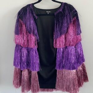 Nasty Gal Metallic Tiered Tinsel Fringe Open Front Jacket